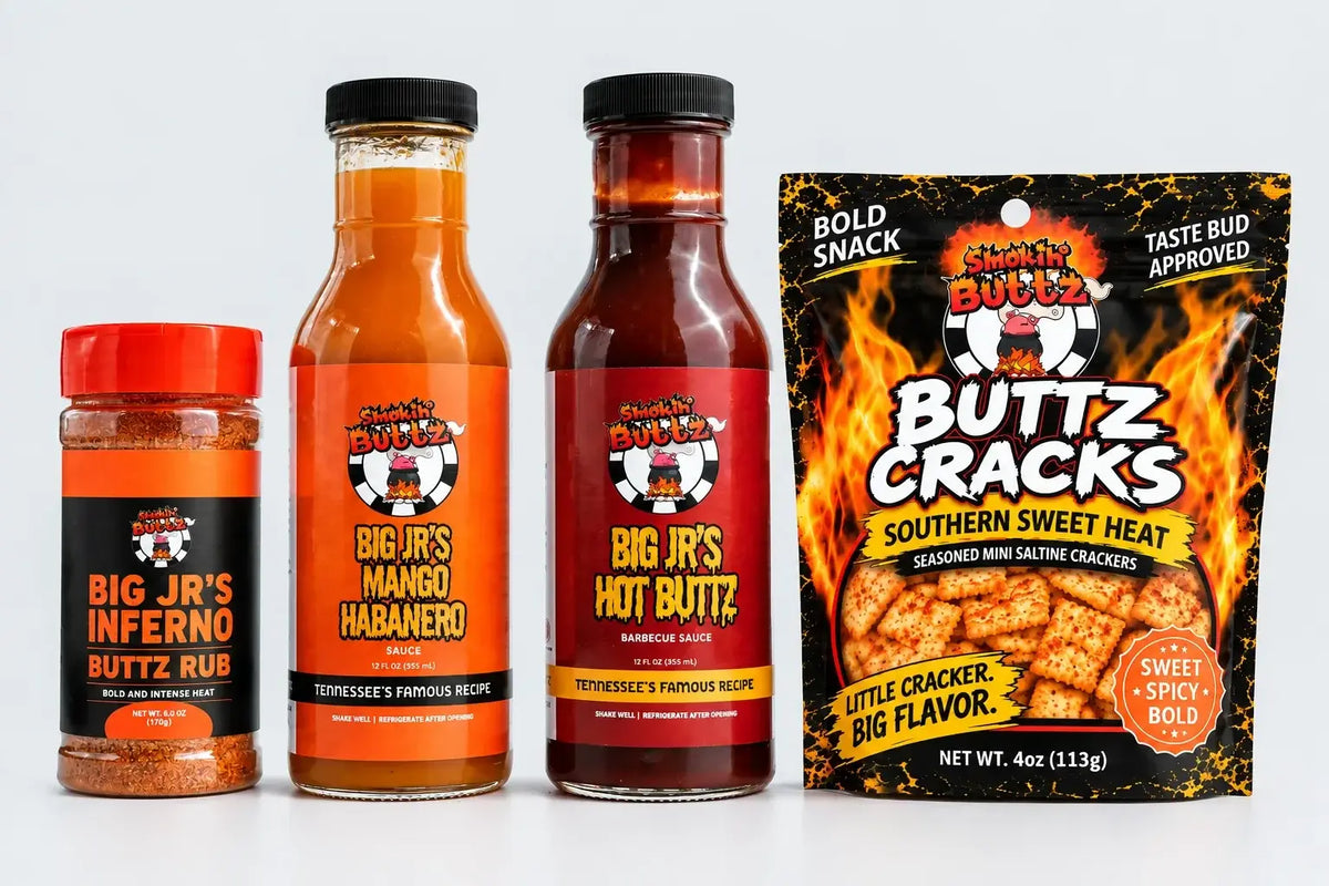 Smokin' Buttz gift box, sauces, rub and Buttz Cracks