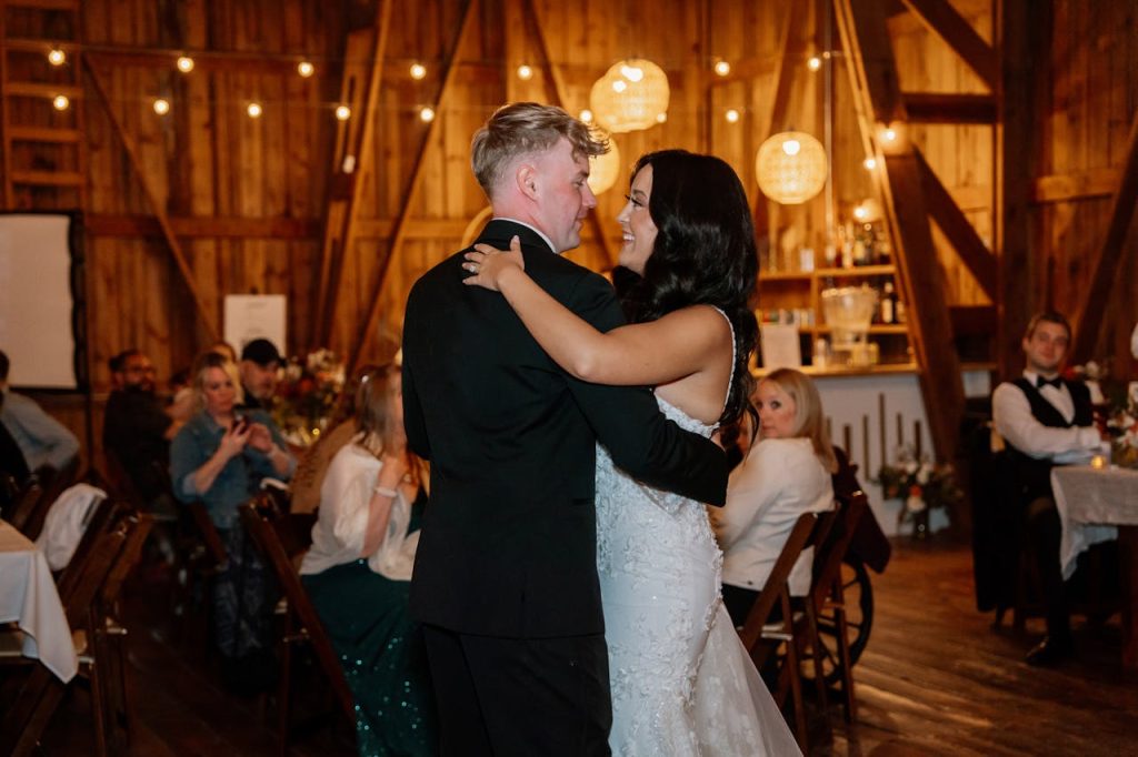 Bride and Groom dance at Barn Wedding